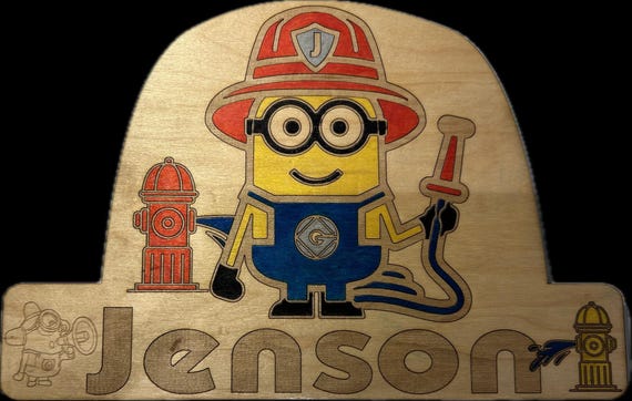 Personalised Wooden Name Minion Decoration Sign Wall Hanging Plaque Wood Logo