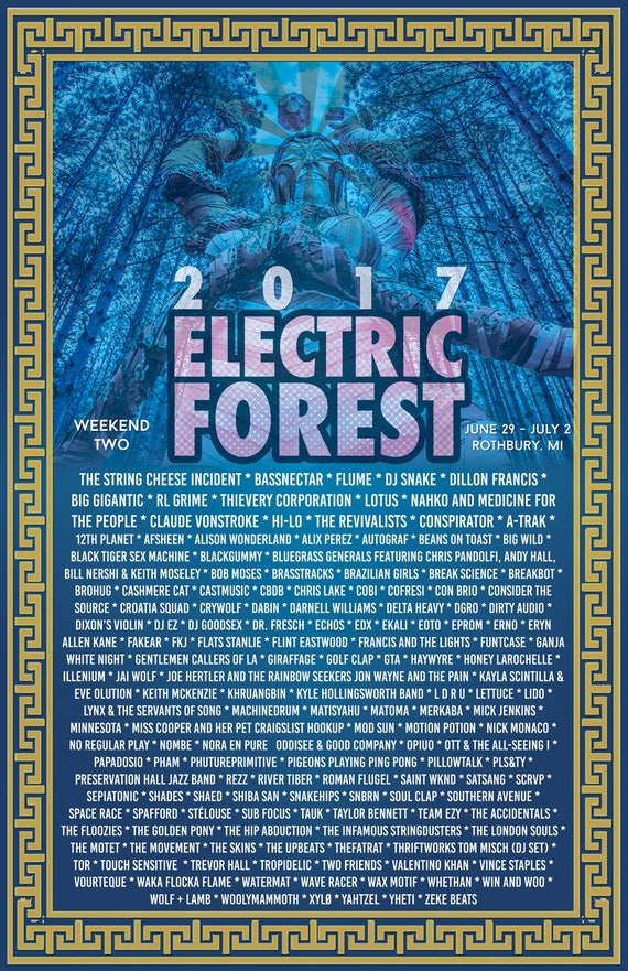 Electric Forest 2017 Lineup Poster Weekend 2 11 X 17 Etsy