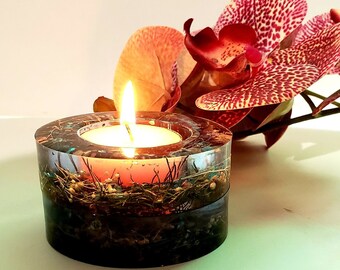 Preserved Flower Resin Tea Light Holder: Wedding Funeral Keepsake
