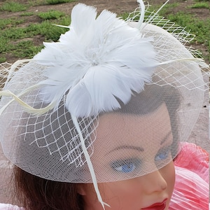 Ivory Feather Fascinator: Bridal Derby Hat with Clip & Headband