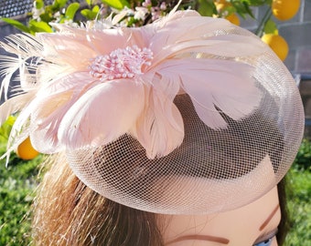 Coral Pink Feather Fascinator: Derby Race Mini Hat Headpiece