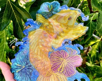 Resin koi-vistray: handgemaakte feng shui-zonnevanger kunst aan de muur