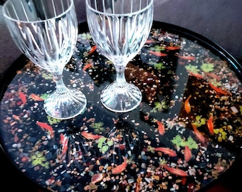 Resin Koi Fish Pond Serving Tray: Acrylic Painting, Home Decor