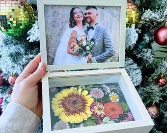 5x7 Pressed Flower Shadow Box: Wedding Bouquet Keepsake with Photo