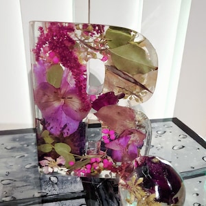 Extra Large Resin Alphabet Letters ,YOUR OWN FLOWERS, funeral flowers preserved, flower keepsake letters, Flower Letters,  Resin Art Flowers