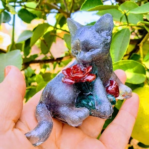 Pet Ashes Memorial Urn: Resin Cat/Dog Cremains Keepsake with Flowers