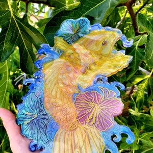 Resin Koi Fish Tray: Handmade Feng Shui Suncatcher Wall Art