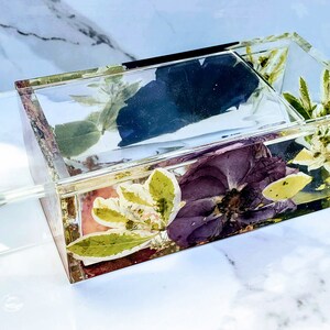 Wedding Flowers Preservation in Large Resin Jewelry Box Organizer Paperweight Keepsake memories of your wedding, anniversary, funeral.