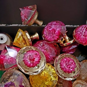 Resin Diamond shaped Real Flowers Dandelion Door Knobs.Cabinet Knobs.Kitchen Bathroom Knobs.Paperweight knobs pulls Resin Paperweight Decor.