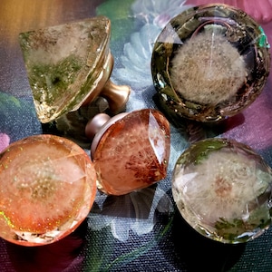 Resin Diamond shaped Real Flowers Dandelion Door Knobs.Cabinet Knobs.Kitchen Bathroom Knobs.Paperweight knobs pulls Resin Paperweight Decor.