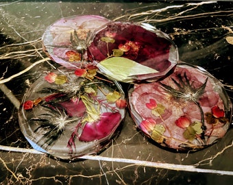 Bridal Flower Resin Coaster Set of 4 : Wedding & Memorial Keepsake