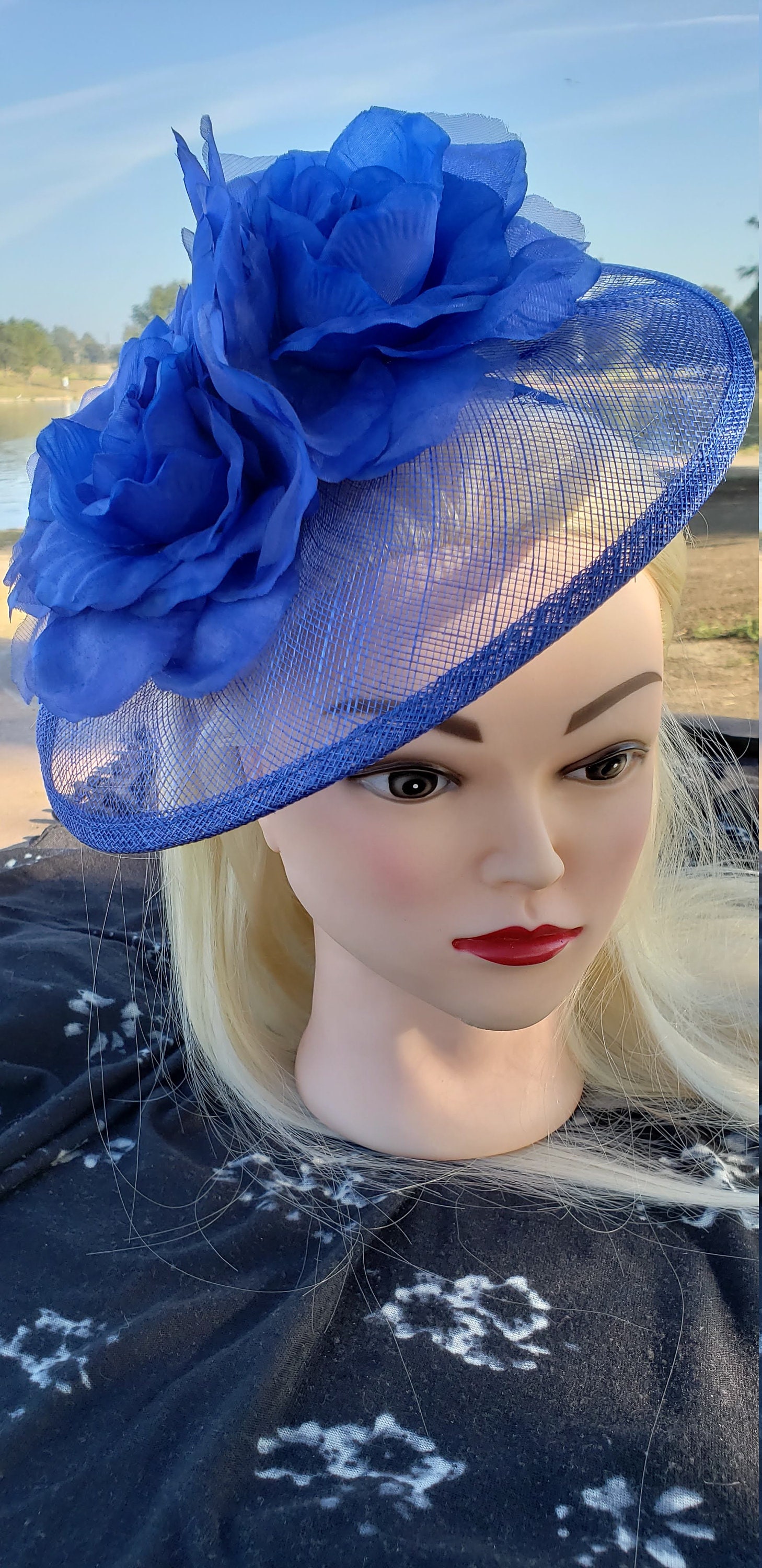 Royal Blue Floral Fascinator: Derby Race, Bridal, Church Hat  display picture 2