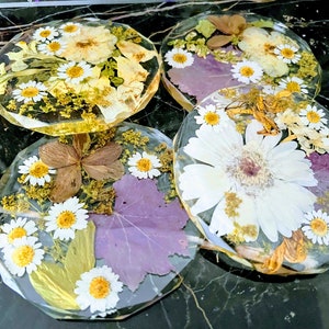 Wedding Flowers Preservation Coasters. Funeral flowers Preservation Resin Coaster Set.