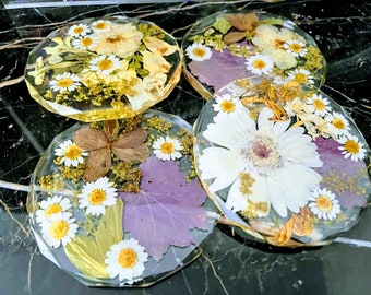 Bridal Flower Resin Coaster Set: Wedding & Funeral Keepsake
