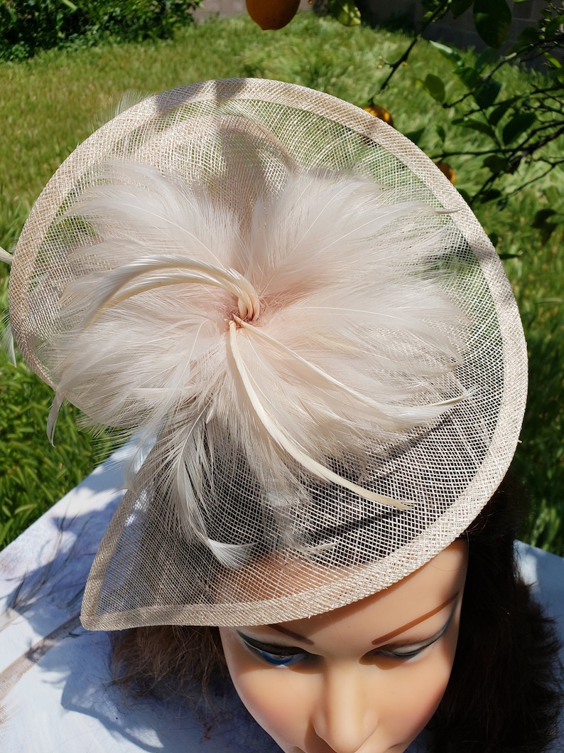 Nude Sinamay Fascinator Black Funeral Mini Hat Costume Feather Hairband Head Accessory.Headpiece Derby Race Bridal Church Hat