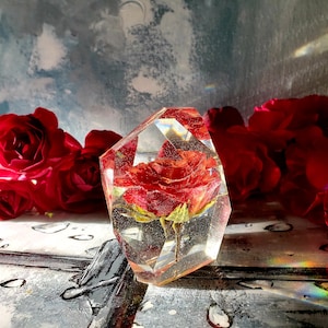 Handmade Rose Crystal Paperweight: Beauty and the Beast Keepsake