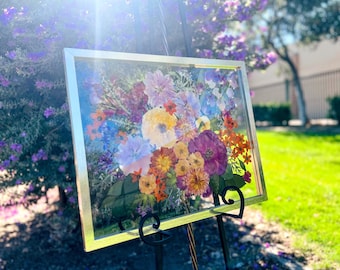 Bridal flowers preservation glass frame. Gift for a couple.
