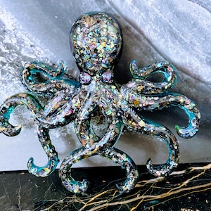 Resin Sea Octopus Paperweight Keepsake with Abalone Shells.