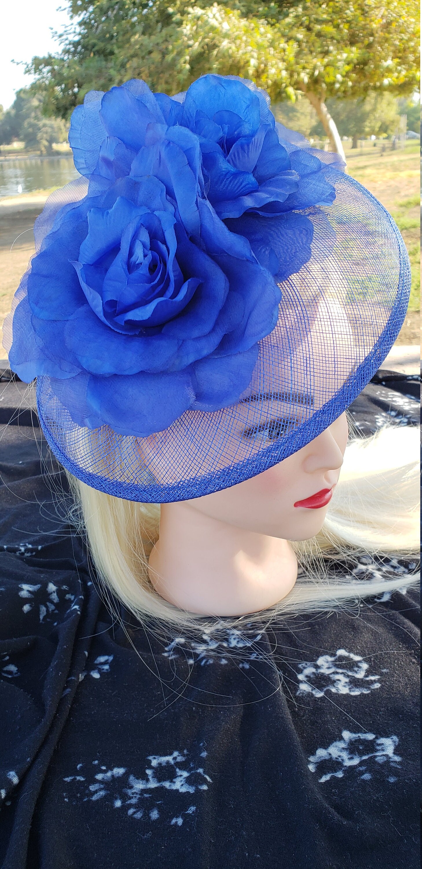Royal Blue Floral Fascinator: Derby Race, Bridal, Church Hat  display picture 1
