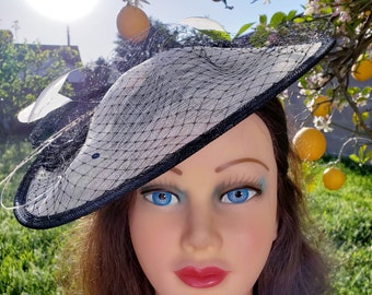 Beige Sinamay Feather Fascinator: Wedding Church Hairband