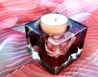 Funeral Flowers Candle Holder Paperweights Keepsake.Preserved Rose Paperweight. Preserving Flowers Weddings.
