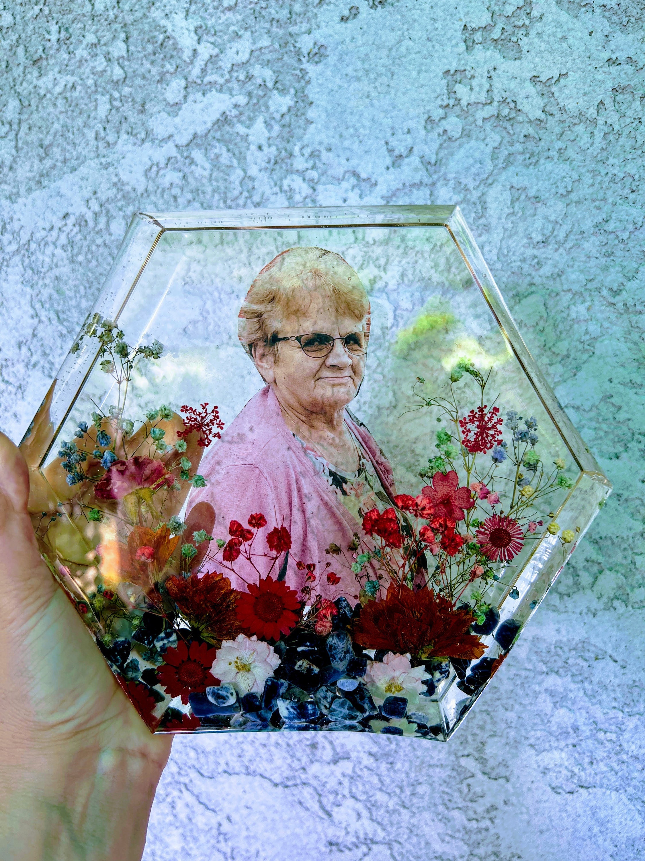 Funeral Resin Flower Paperweight: Photo Keepsake, Memorial Gift