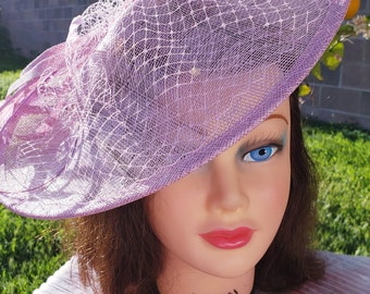 Pink Sinamay Feather Fascinator: Derby Race, Bridal, Church Hat