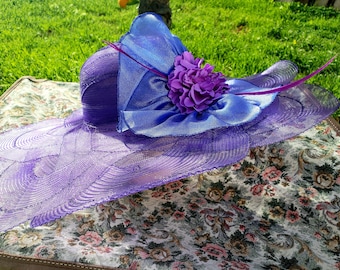 Purple Tulle Kentucky Derby Hat: Wide Brim Wedding Fascinator