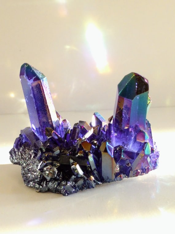 Items similar to Rare 38g Light Blue Aura Quartz Crystal Titanium ...