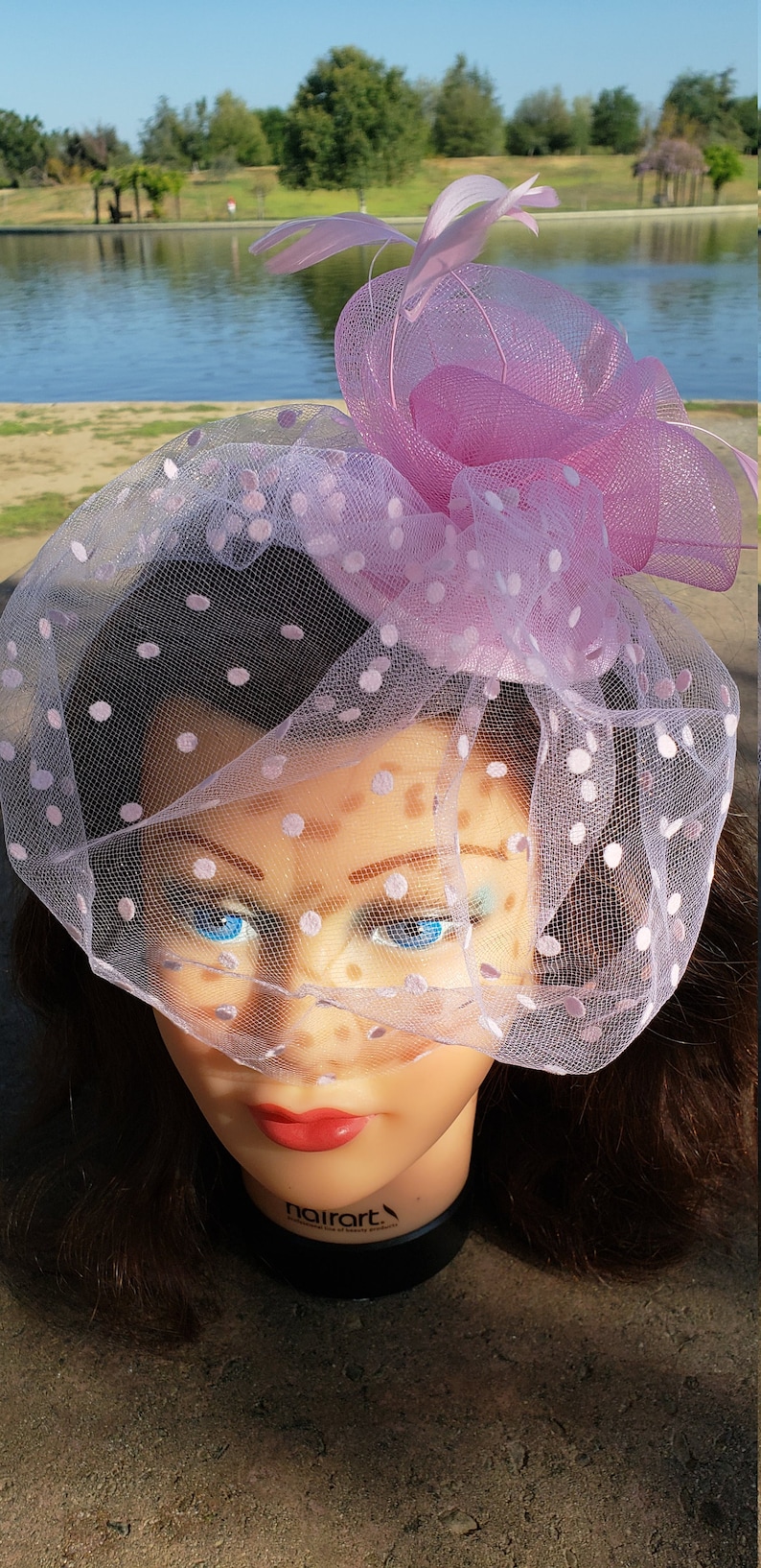 Wedding Tea Party Mini Hat.Costume Feather Bird Cage Veil Hair Clip Head Accessory.Headpiece Pink Fascinator Derby Race Bridal Church Hat