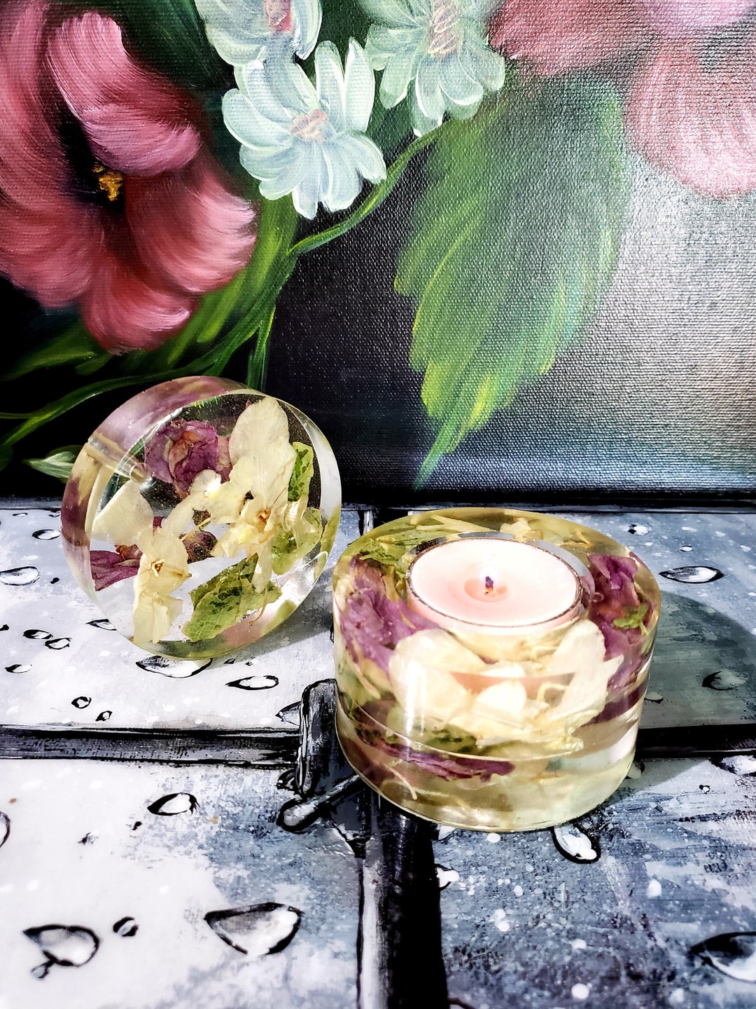 Preserved Bridal Funeral Flowers Resin Candle Holder Etsy España