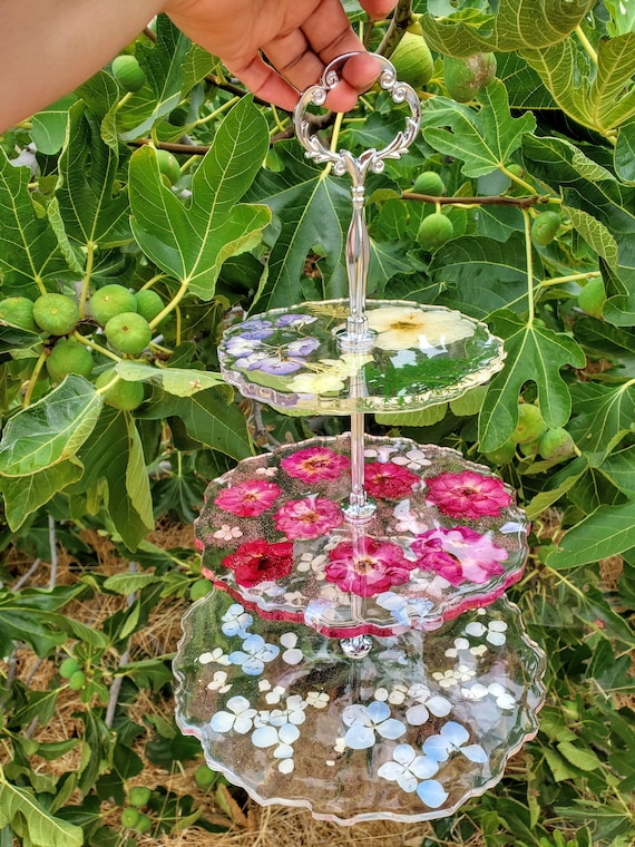 Preserved Pressed Wedding Flowers Bouquet In Resin Cake Stand Etsy