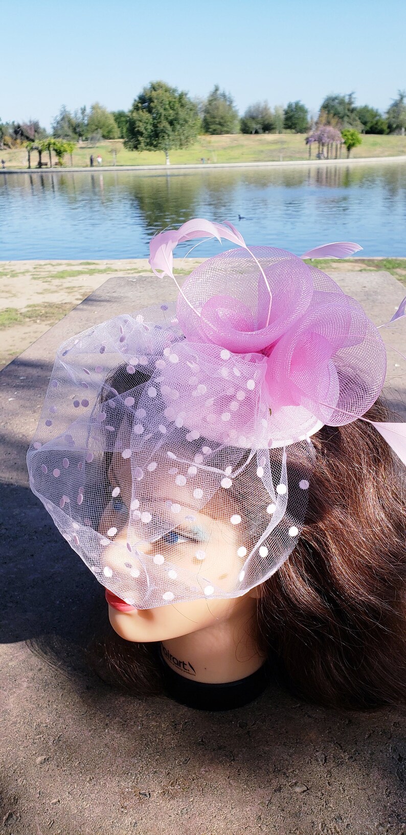 Wedding Tea Party Mini Hat.Costume Feather Bird Cage Veil Hair Clip Head Accessory.Headpiece Pink Fascinator Derby Race Bridal Church Hat