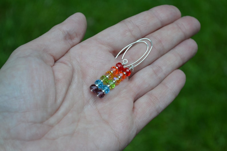 OVER THE RAINBOW~~Beautiful Czech Red Orange Yellow Blue Purple Glass Beads and Seed Beads Sterling Silver Earrings