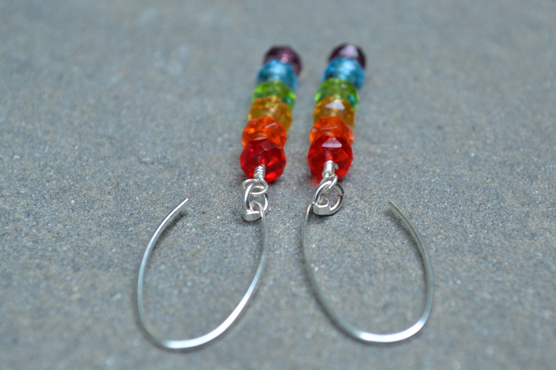 OVER THE RAINBOW~~Beautiful Czech Red Orange Yellow Blue Purple Glass Beads and Seed Beads Sterling Silver Earrings