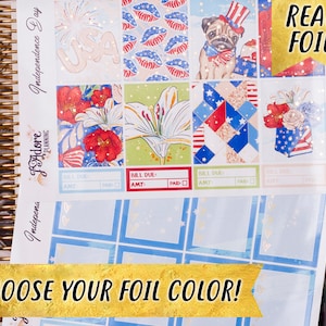 Foil 4. Juli Planer Sticker Kit für EC Erin Condren, Foiled Summer Vertikales Weekly Kit | Unabhängigkeitstag