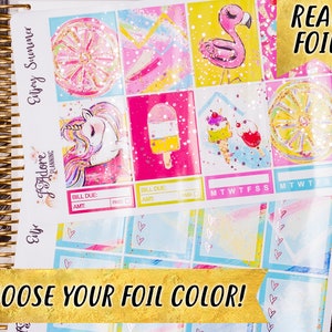 Kit di adesivi per planner in lamina rosa: goditi le vacanze estive (EC Erin Condren)