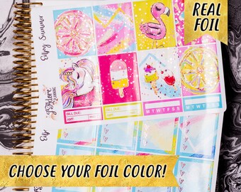Pink Foil Planner Sticker Kit: Enjoy Summer Vacation (EC Erin Condren)