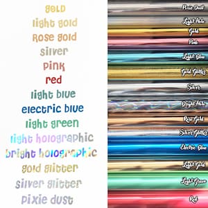 May include: A chart with a list of 14 different colors and their names. The colors are shown as swatches of colored vinyl.