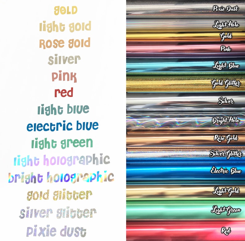 May include: A chart with a list of 14 different colors and their names. The colors are shown as swatches of colored vinyl.