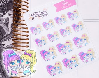 Kawaii Date Night Lesbian Planner Stickers, Character Girl Love Stickers for Erin Condren and Happy Planner