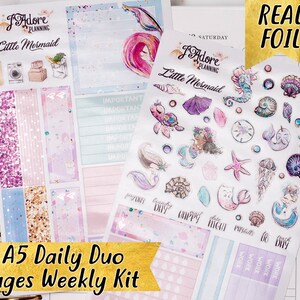 Pink Foil Little Mermaid Planner Stickers: EC A5 Daily Duo Kit