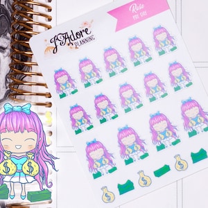 Kawaii Charakter Mädchen Geld zahlen Tag Sticker für Erin Condren und glücklich Planner