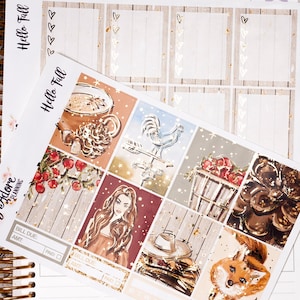 Hello Fall Light Gold Foil Planner Sticker Kit, Foiled Planner Stickers, Weekly Kit, Foiled Vertical Stickers Erin Condren Kit 7 Sheets