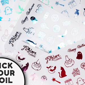 Foil Halloween Stickers, Doodle Decorative Planner Stickers, Halloween Stickers, Foiled Functional Stickers, Erin Condren, Happy Planner
