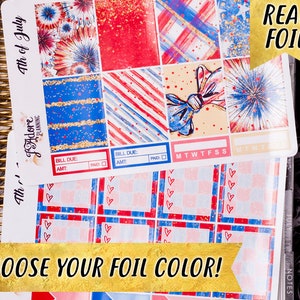 Kit de pegatinas del planificador de láminas para EC Erin Condren, kit semanal vertical del Día de la Independencia frustrado / 4 de julio