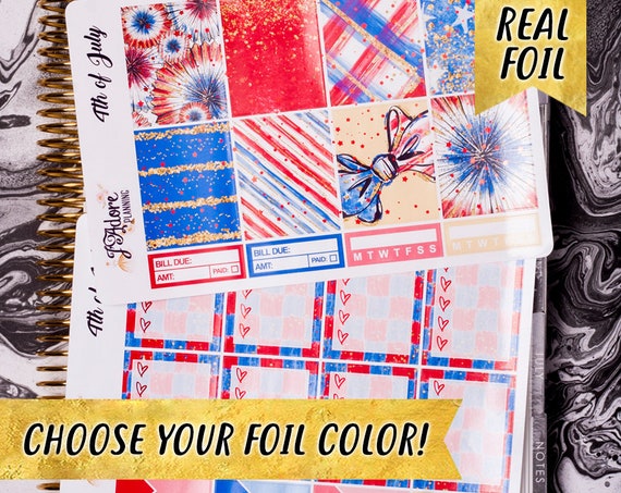 Foil Planner Sticker Kit: Independence Day, EC Vertical Weekly Kit