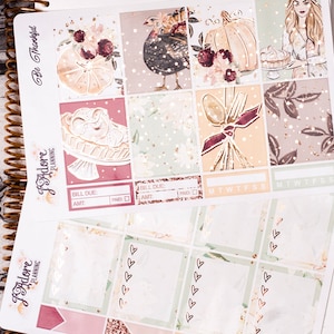 Rose Gold Foil Thanksgiving Planner Sticker Kit: EC Vertical Weekly