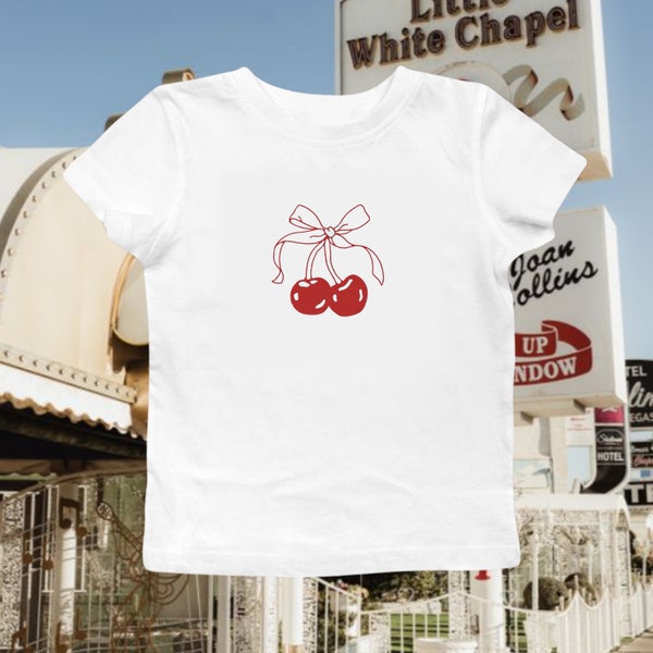 Cherry Bow Baby Tee or Tank | Graphic Tee, Baby Tee, Crop Top, Tank Top, Aesthetic, Y2K, 90s, Retro, Vintage, Coquette, Berry, Cherry