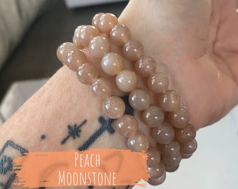 Magische perzik-, maansteen-, kristallen edelsteenkralenarmbanden